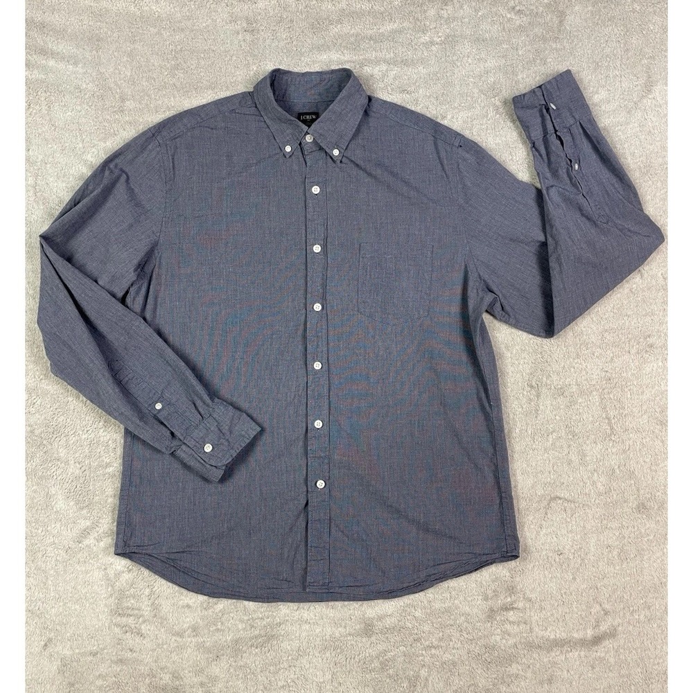 J.Crew Mens Large Blue Chambray Cotton Button Down Long Sleeve Shirt G5548 L